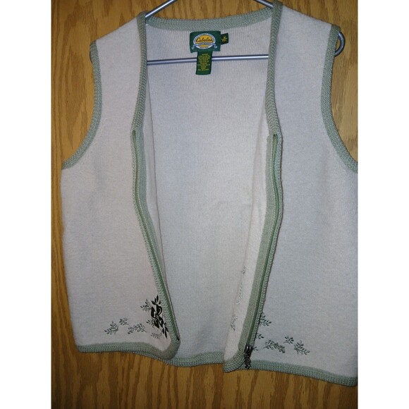 Cabela's Zip Up Vest 100% Wool Beige Floral Embroidery Women Size Medium Vintage - Picture 12 of 16